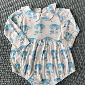 Kate Quinn Blue Mushroom Print Baby Bubble Romper